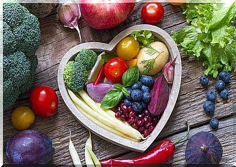 vegetables in a heart-shaped bowl