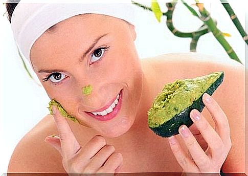 woman with avocado mask