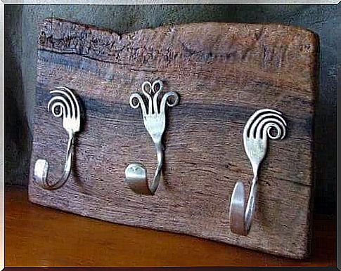 A coat rack made from old forks