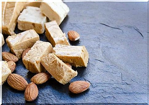 Homemade almond nougat